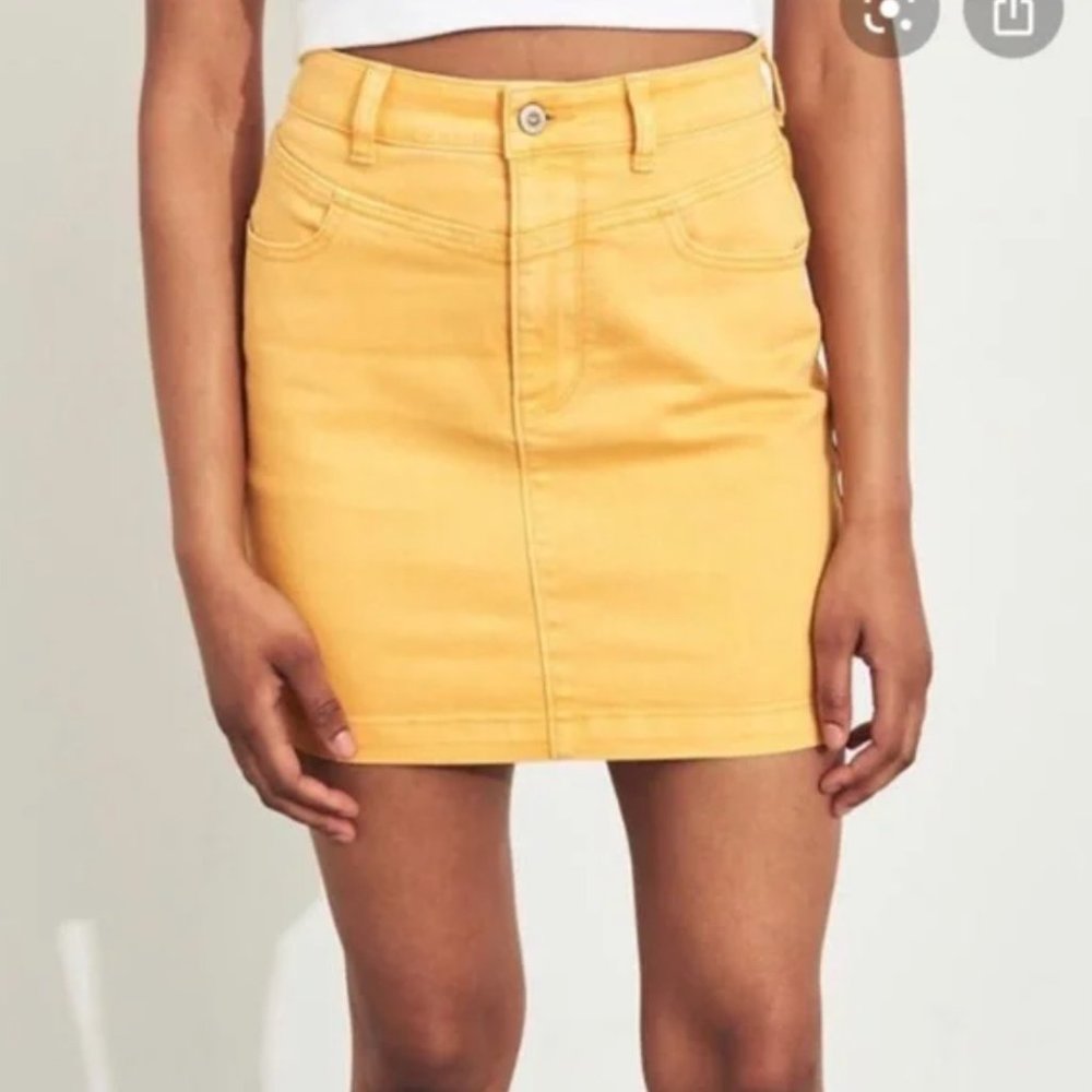 Hollister Ultra High Rise Yellow Denim Jean Skirt